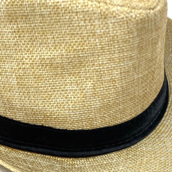 Mens' Straw Fedora Black Ribbon Hat Havana Dapper Spring Summer Accessory - Picture 2 of 9